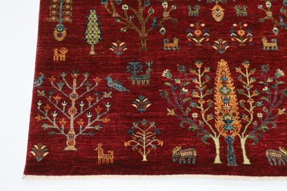 158 x 197 cm | Oriental Tree of life Red Area Rug Afghan Hand Knotted Veg Dye Wool carpet