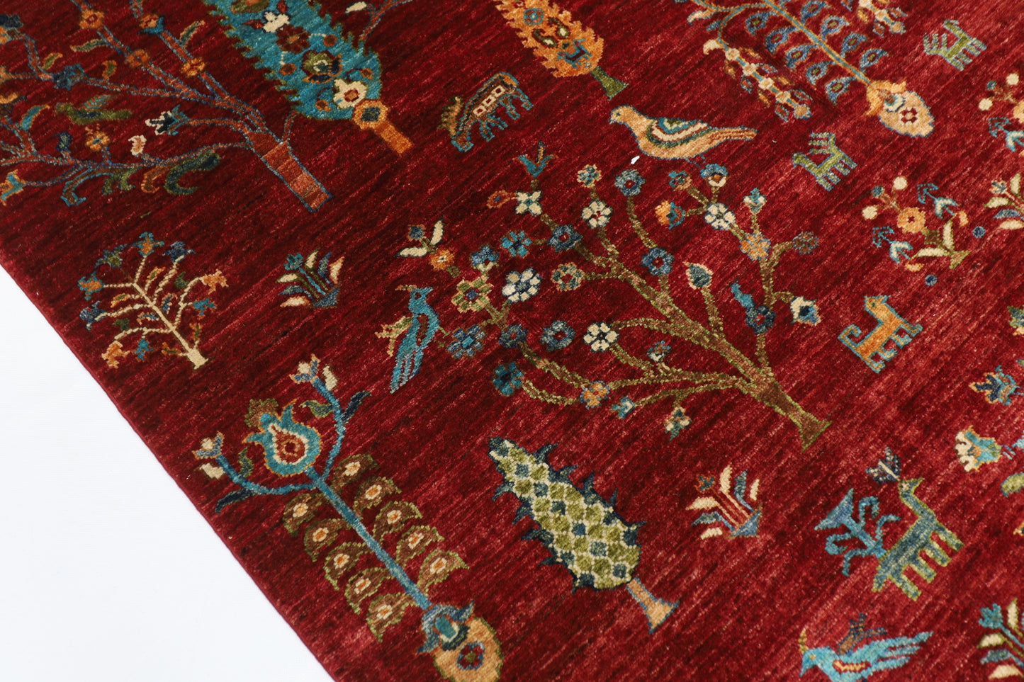 158 x 197 cm | Oriental Tree of life Red Area Rug Afghan Hand Knotted Veg Dye Wool carpet