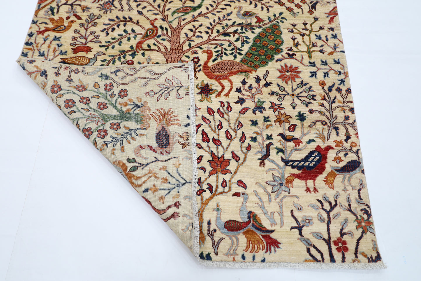 148 x 202 cm | Birds Beige Afghan Hand Knotted Carpet