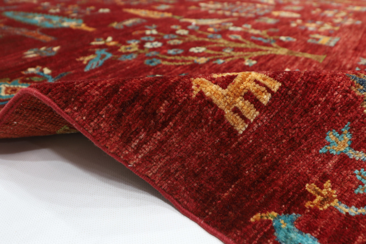 158 x 197 cm | Oriental Tree of life Red Area Rug Afghan Hand Knotted Veg Dye Wool carpet