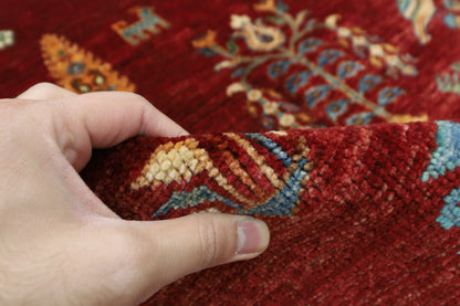 158 x 197 cm | Oriental Tree of life Red Area Rug Afghan Hand Knotted Veg Dye Wool carpet