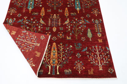 158 x 197 cm | Oriental Tree of life Red Area Rug Afghan Hand Knotted Veg Dye Wool carpet