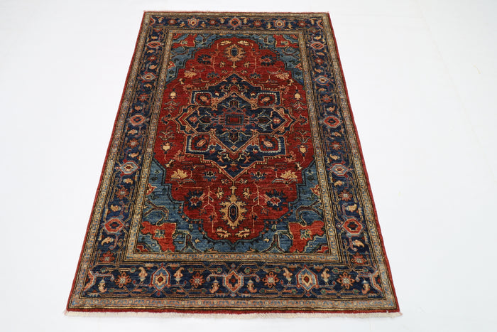 126 x 180 cm | Oriental Heriz Area Rug Afghan Hand Knotted Veg Dye Wool carpet