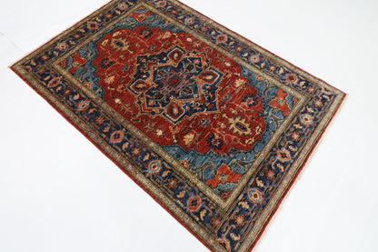 126 x 180 cm | Oriental Heriz Area Rug Afghan Hand Knotted Veg Dye Wool carpet