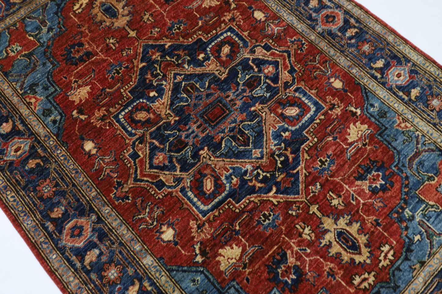 126 x 180 cm | Oriental Heriz Area Rug Afghan Hand Knotted Veg Dye Wool carpet