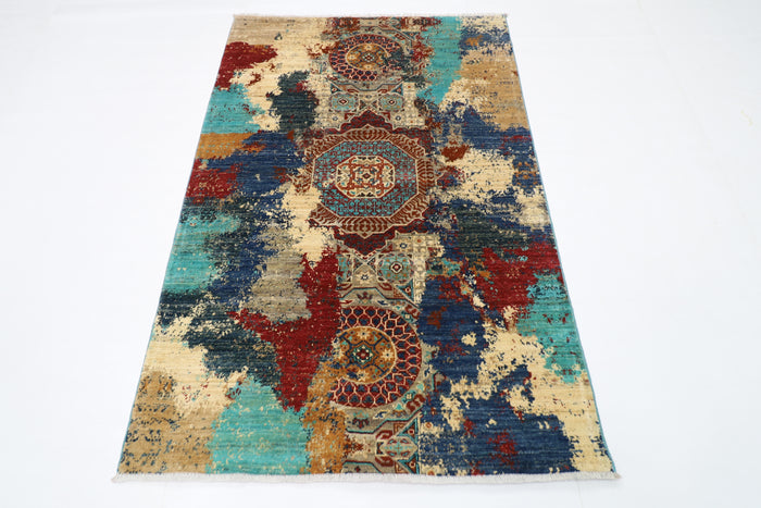 121 x 181 cm | Oriental Abstract mamluk Area Rug Afghan Hand Knotted Veg Dye Wool carpet