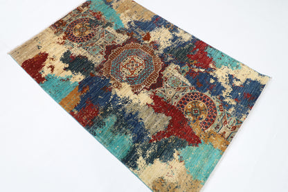 121 x 181 cm | Oriental Abstract mamluk Area Rug Afghan Hand Knotted Veg Dye Wool carpet
