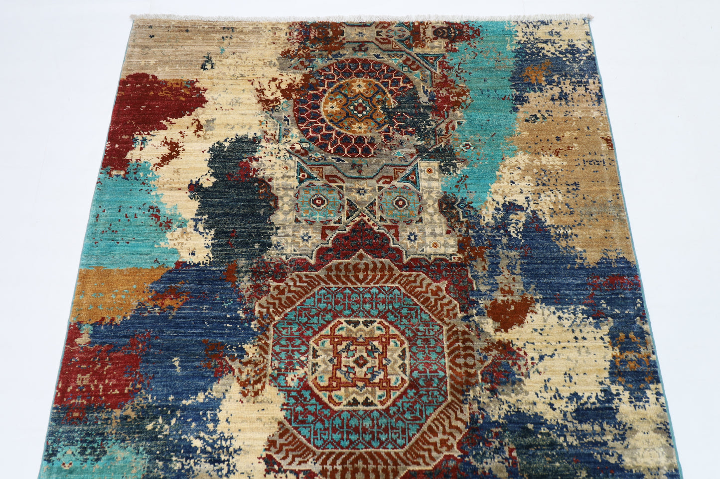 121 x 181 cm | Oriental Abstract mamluk Area Rug Afghan Hand Knotted Veg Dye Wool carpet