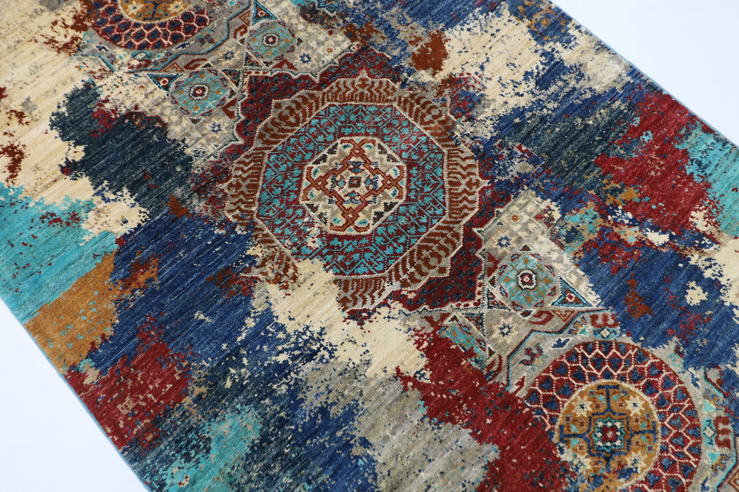 121 x 181 cm | Oriental Abstract mamluk Area Rug Afghan Hand Knotted Veg Dye Wool carpet