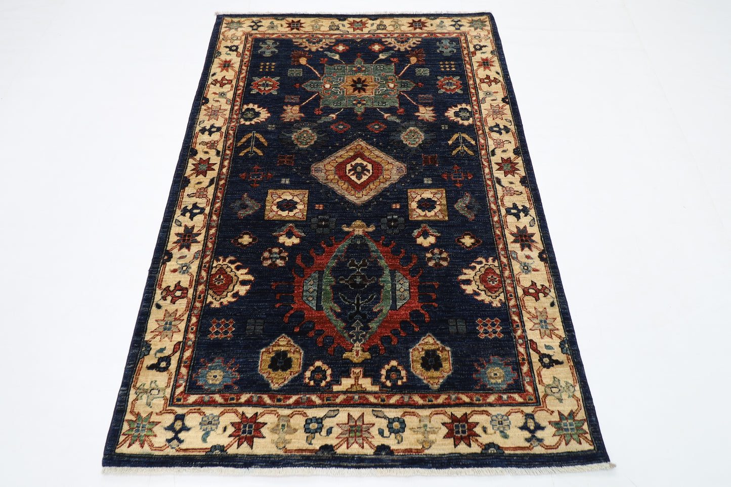 128 x 185 cm | Oriental Blue Area Rug Afghan Hand Knotted Veg Dye Wool carpet