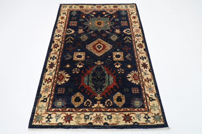 128 x 185 cm | Oriental Blue Area Rug Afghan Hand Knotted Veg Dye Wool carpet