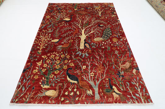 173 x 240 cm | Birds Red Afghan Hand Knotted Carpet