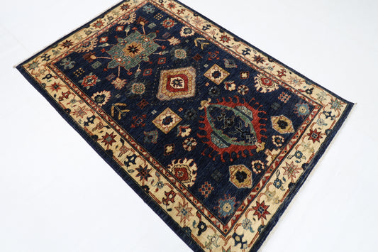 128 x 185 cm | Oriental Blue Area Rug Afghan Hand Knotted Veg Dye Wool carpet