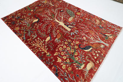 173 x 240 cm | Birds Red Afghan Hand Knotted Carpet