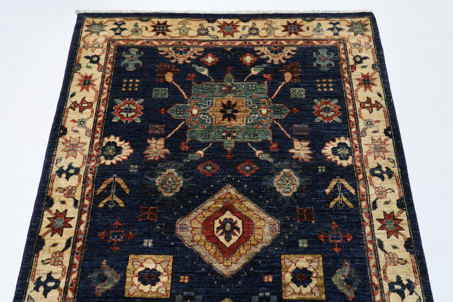128 x 185 cm | Oriental Blue Area Rug Afghan Hand Knotted Veg Dye Wool carpet