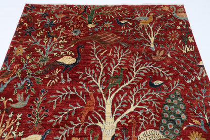 173 x 240 cm | Birds Red Afghan Hand Knotted Carpet