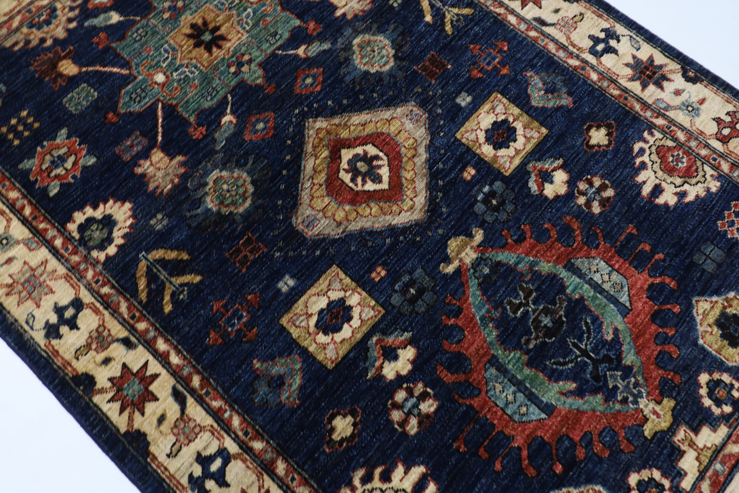 128 x 185 cm | Oriental Blue Area Rug Afghan Hand Knotted Veg Dye Wool carpet