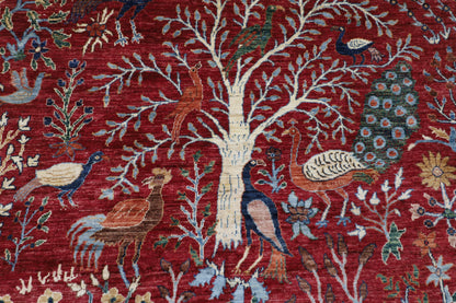 173 x 240 cm | Birds Red Afghan Hand Knotted Carpet