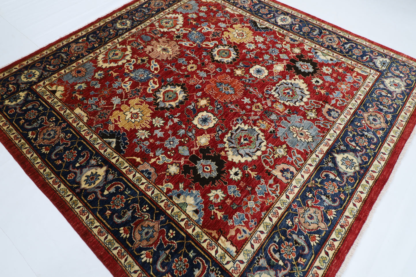 240x 239 cm | Traditional Floral Sqaure Area Rug Afghan Hand Knotted veg Dye Wool carpet