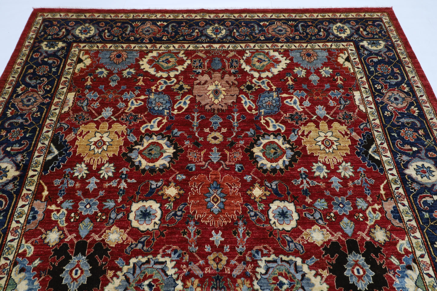 240x 239 cm | Traditional Floral Sqaure Area Rug Afghan Hand Knotted veg Dye Wool carpet