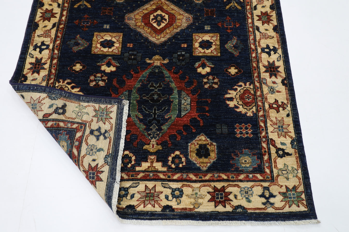 128 x 185 cm | Oriental Blue Area Rug Afghan Hand Knotted Veg Dye Wool carpet
