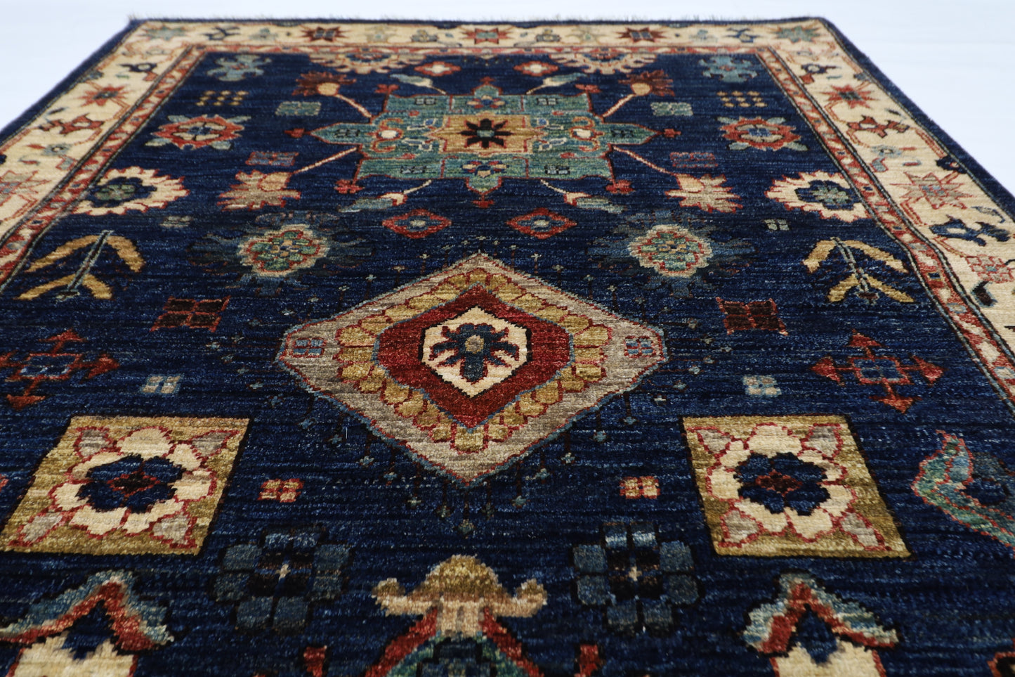 128 x 185 cm | Oriental Blue Area Rug Afghan Hand Knotted Veg Dye Wool carpet