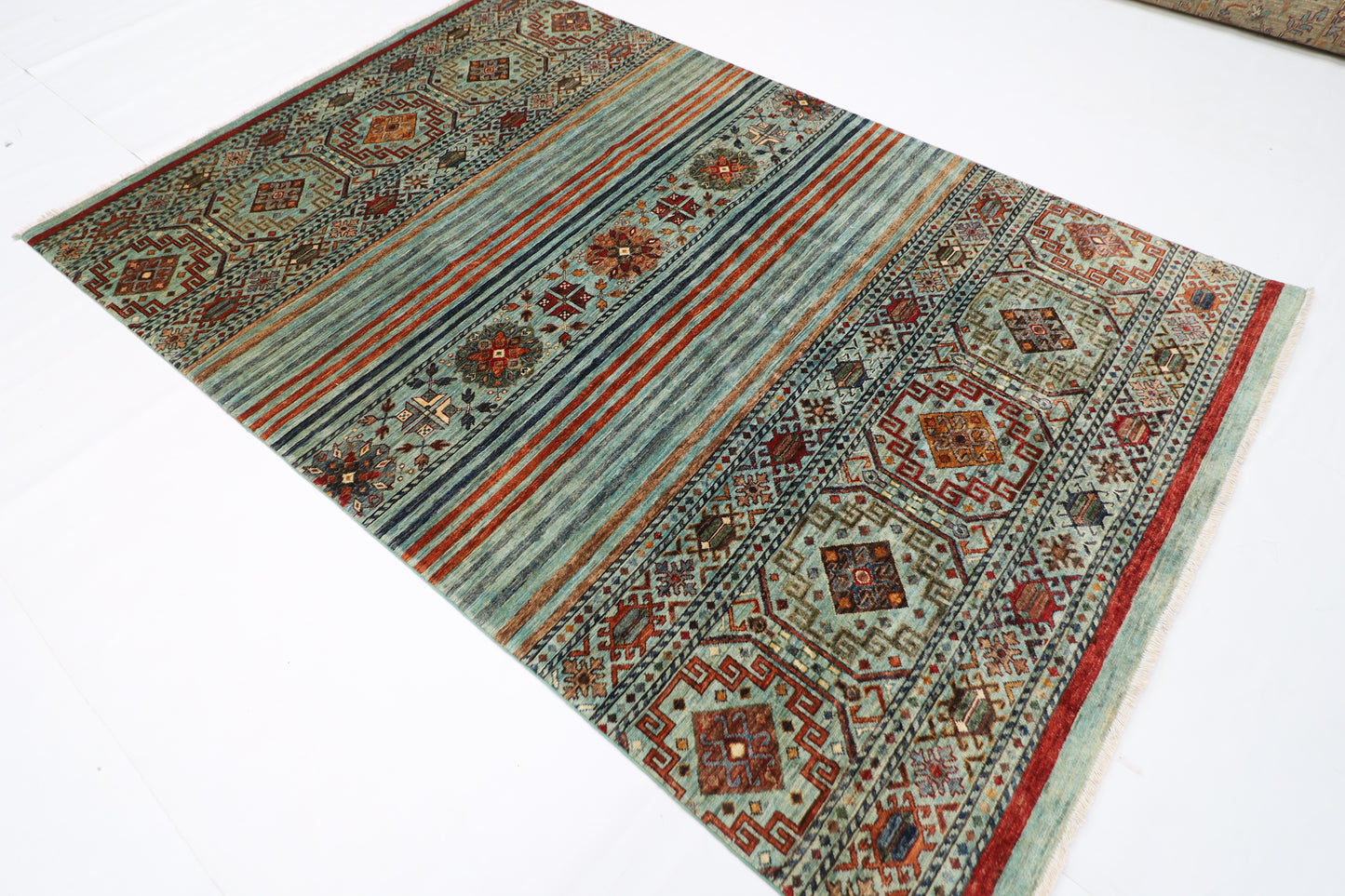 173 x 260 cm | Khorjun Turquoise Afghan Hand Knotted Carpet