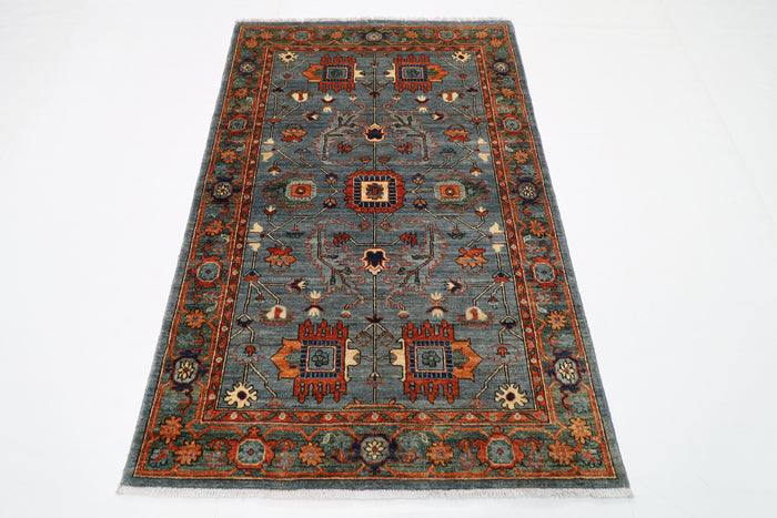 126 x 182 cm | Oriental Gray Area Rug Afghan Hand Knotted Veg Dye Wool carpet