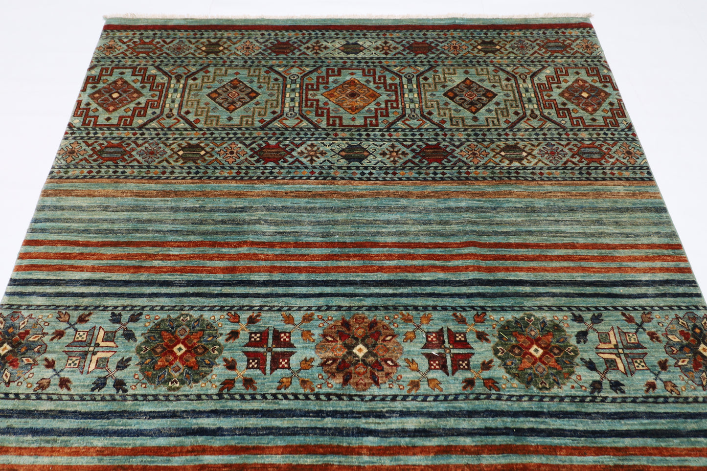 173 x 260 cm | Khorjun Turquoise Afghan Hand Knotted Carpet