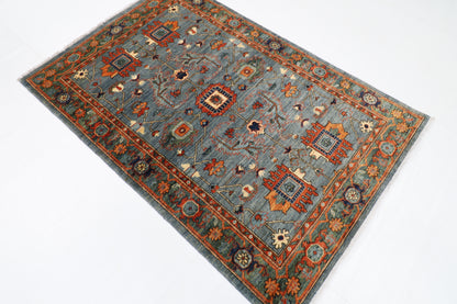 126 x 182 cm | Oriental Gray Area Rug Afghan Hand Knotted Veg Dye Wool carpet
