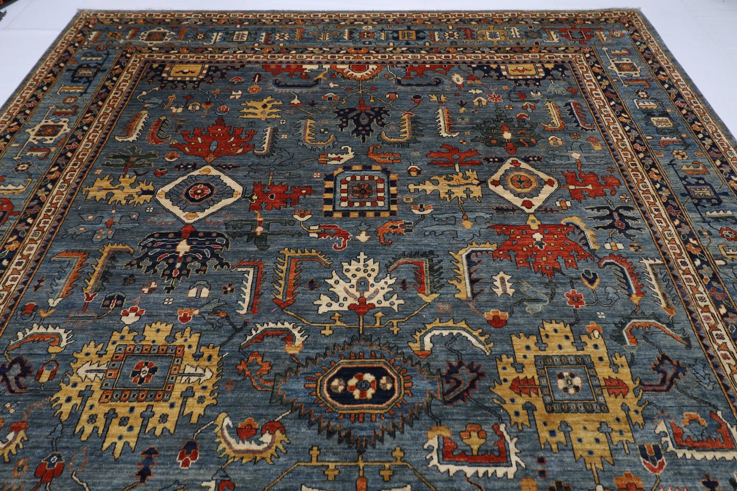 302x 420 cm | Traditional Floral Gray Area Rug Afghan Hand Knotted veg Dye Wool carpet