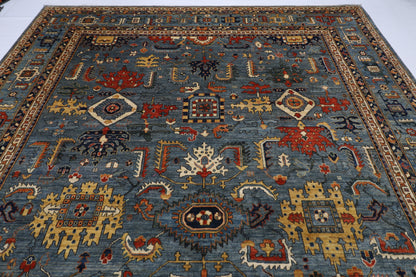 302x 420 cm | Traditional Floral Gray Area Rug Afghan Hand Knotted veg Dye Wool carpet