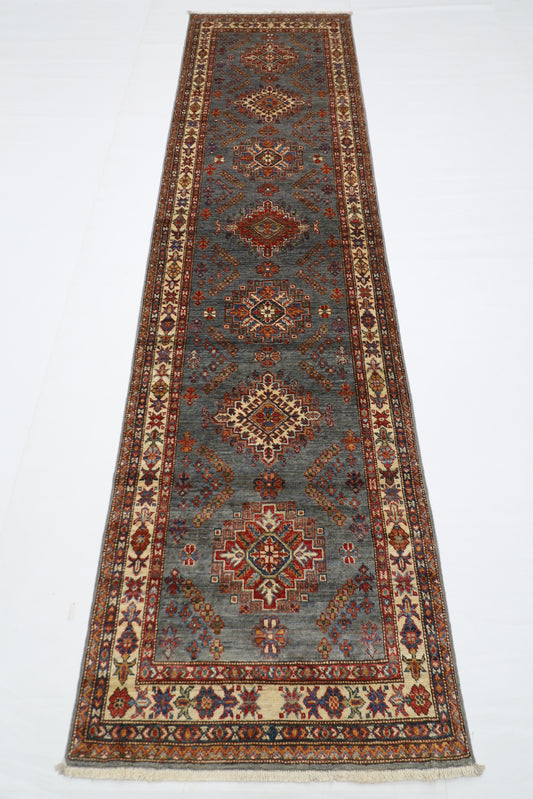 79 x 302 cm | Kazak Grey Afghan Hand Knotted Runner