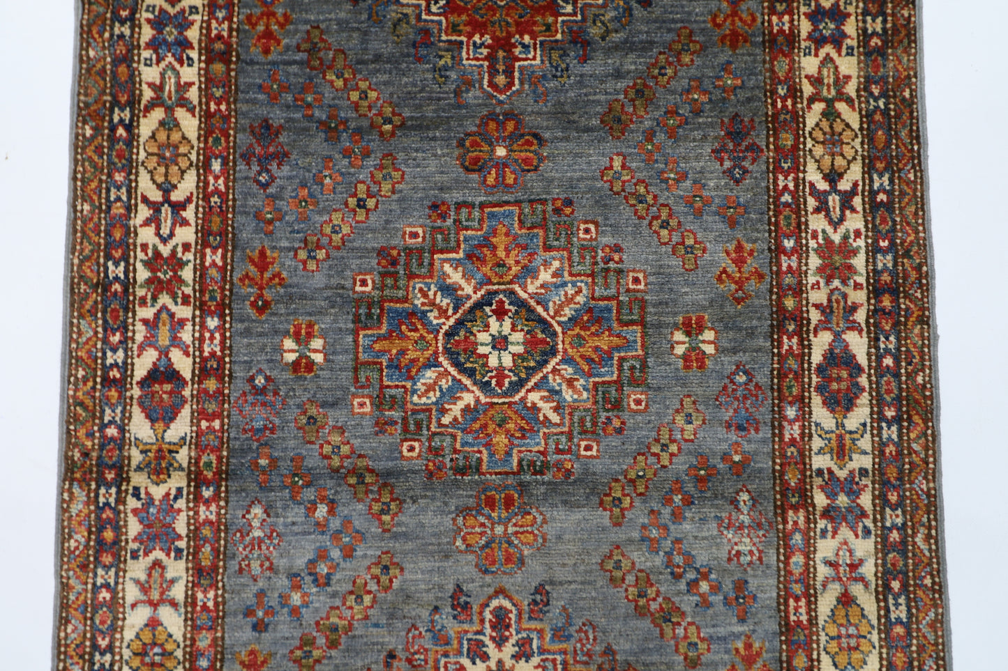 79 x 302 cm | Kazak Grey Afghan Hand Knotted Runner