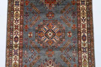 79 x 302 cm | Kazak Grey Afghan Hand Knotted Runner