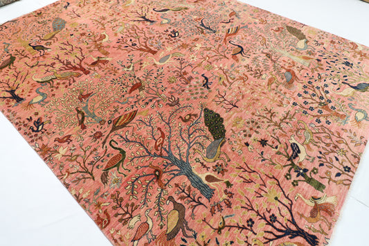 270 x 354 cm | Birds Pink Afghan Veg Dye Wool carpet