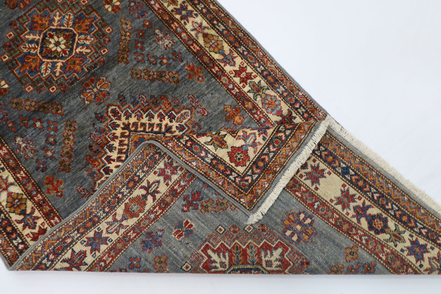79 x 302 cm | Kazak Grey Afghan Hand Knotted Runner