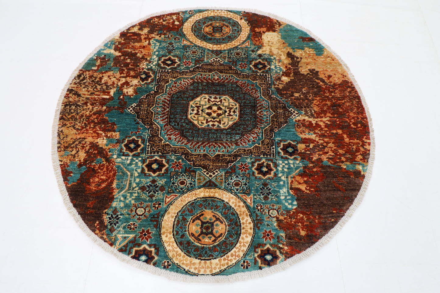 154 x 150 cm | Oriental Abstract Mamluk Rug Afghan Hand Knotted Veg Dye Wool carpet