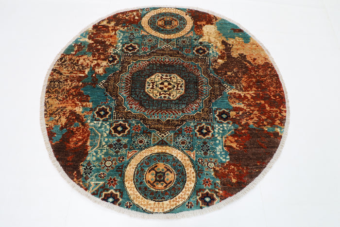 154 x 150 cm | Oriental Abstract Mamluk Rug Afghan Hand Knotted Veg Dye Wool carpet