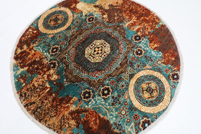154 x 150 cm | Oriental Abstract Mamluk Rug Afghan Hand Knotted Veg Dye Wool carpet