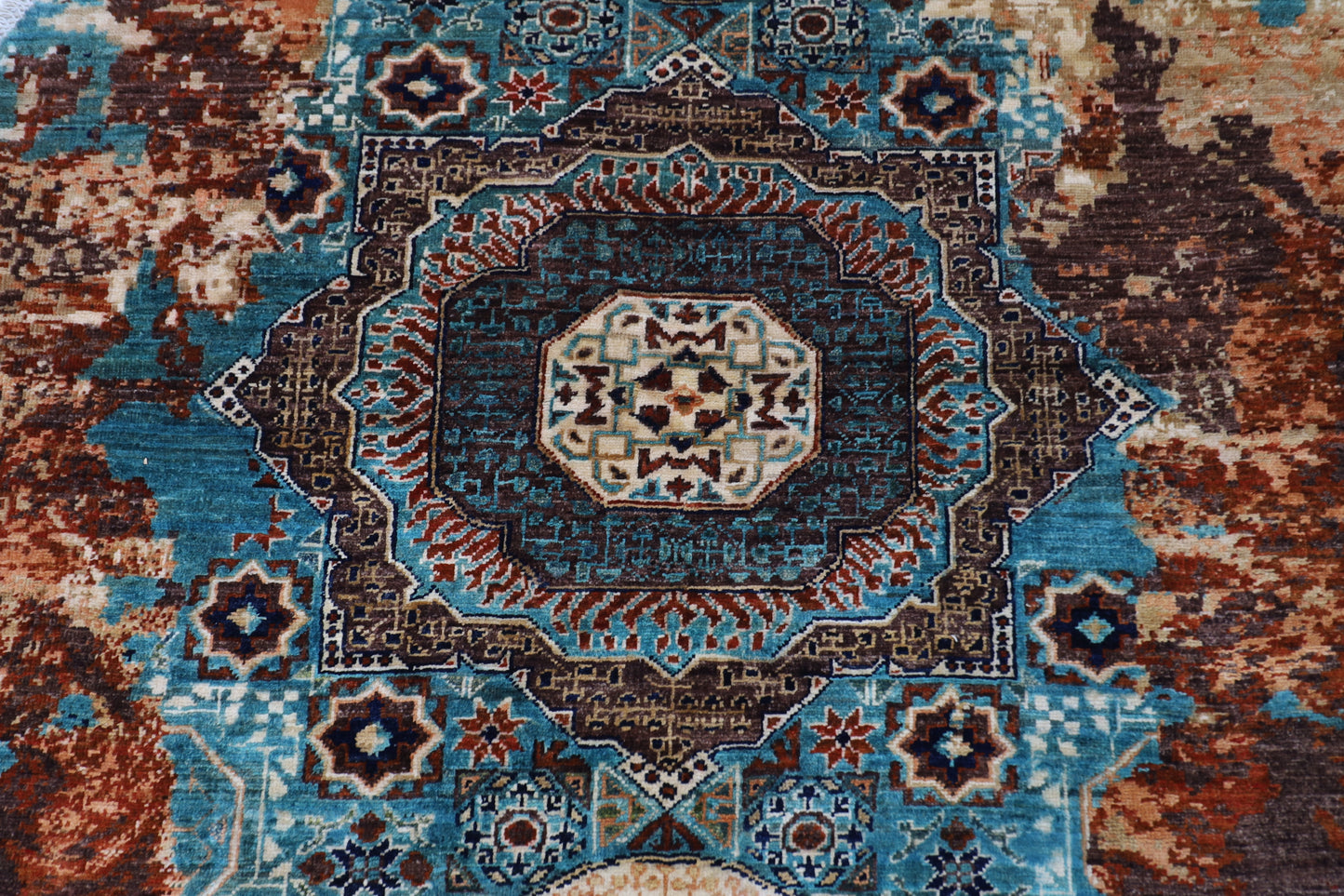 154 x 150 cm | Oriental Abstract Mamluk Rug Afghan Hand Knotted Veg Dye Wool carpet