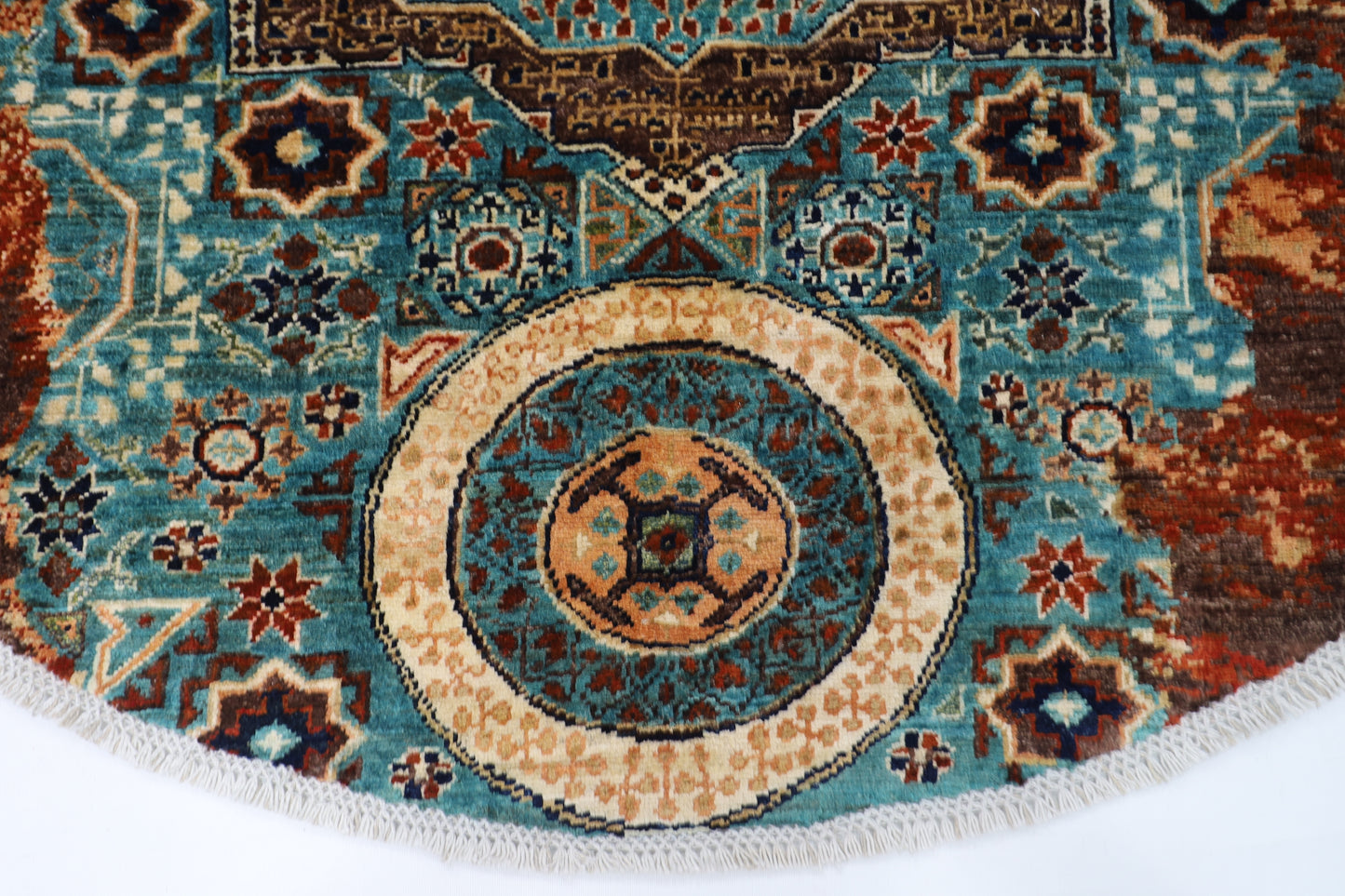 154 x 150 cm | Oriental Abstract Mamluk Rug Afghan Hand Knotted Veg Dye Wool carpet