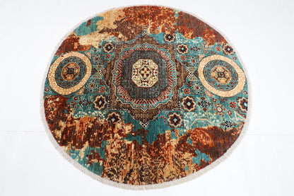 154 x 150 cm | Oriental Abstract Mamluk Rug Afghan Hand Knotted Veg Dye Wool carpet