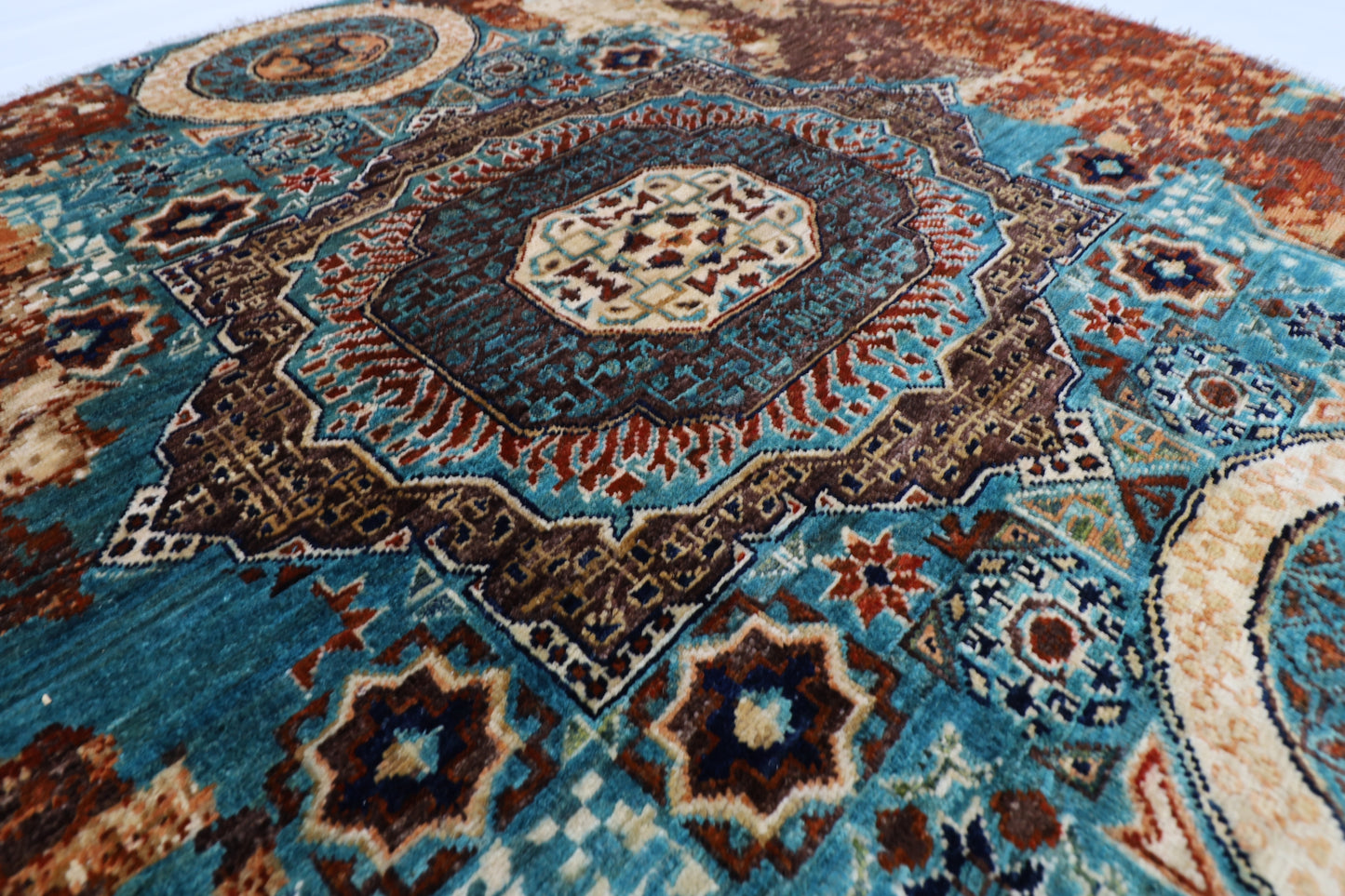 154 x 150 cm | Oriental Abstract Mamluk Rug Afghan Hand Knotted Veg Dye Wool carpet