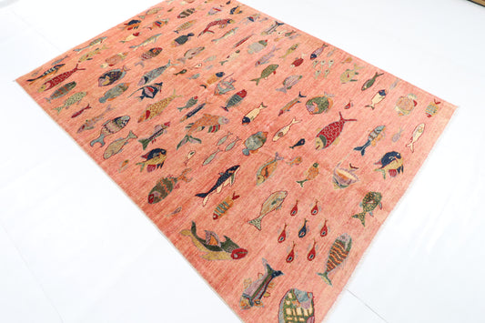 174 x 235 cm | Fish Party Afghan Veg Dye Wool carpet