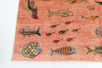 174 x 235 cm | Fish Party Afghan Veg Dye Wool carpet