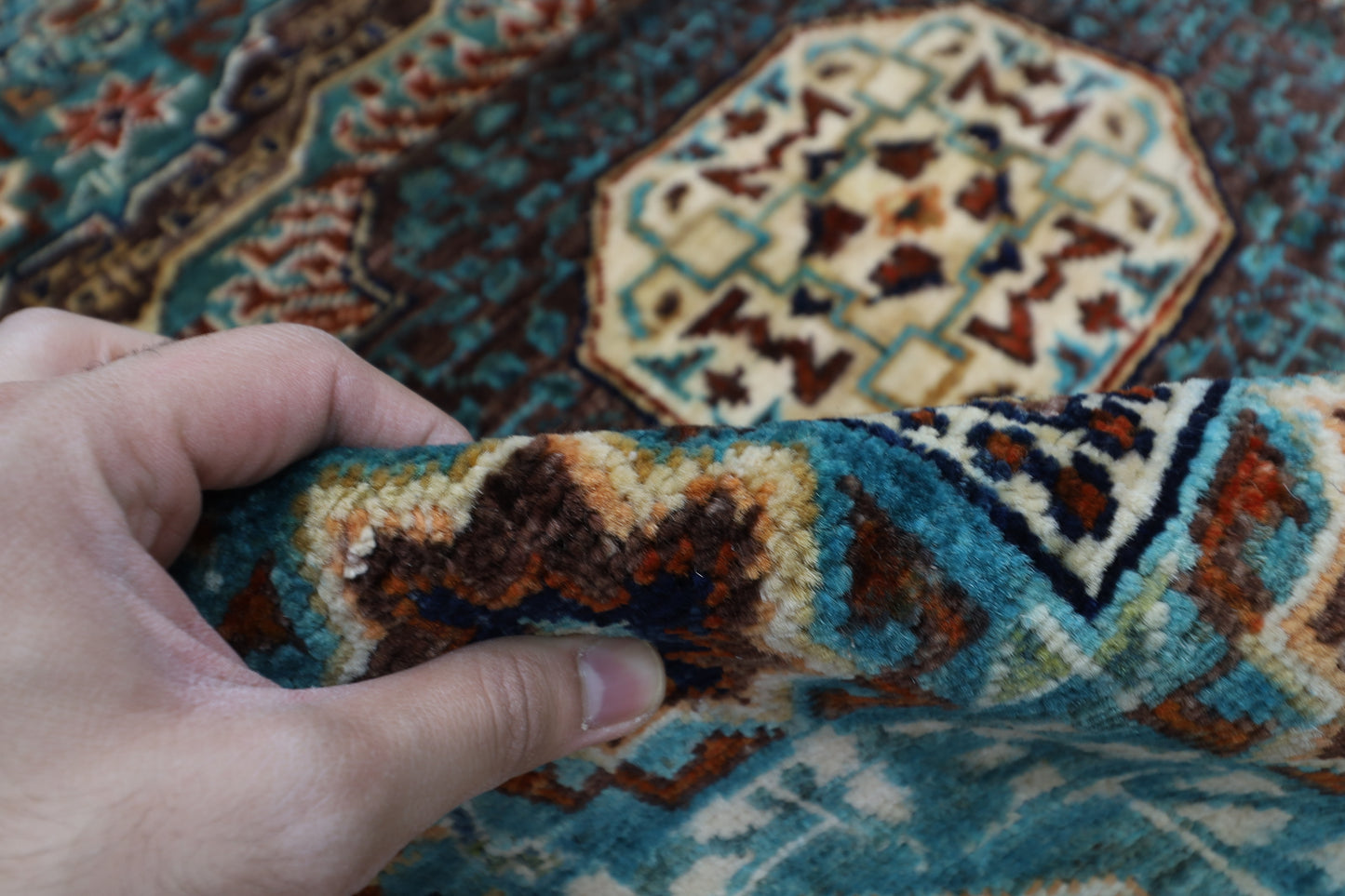 154 x 150 cm | Oriental Abstract Mamluk Rug Afghan Hand Knotted Veg Dye Wool carpet