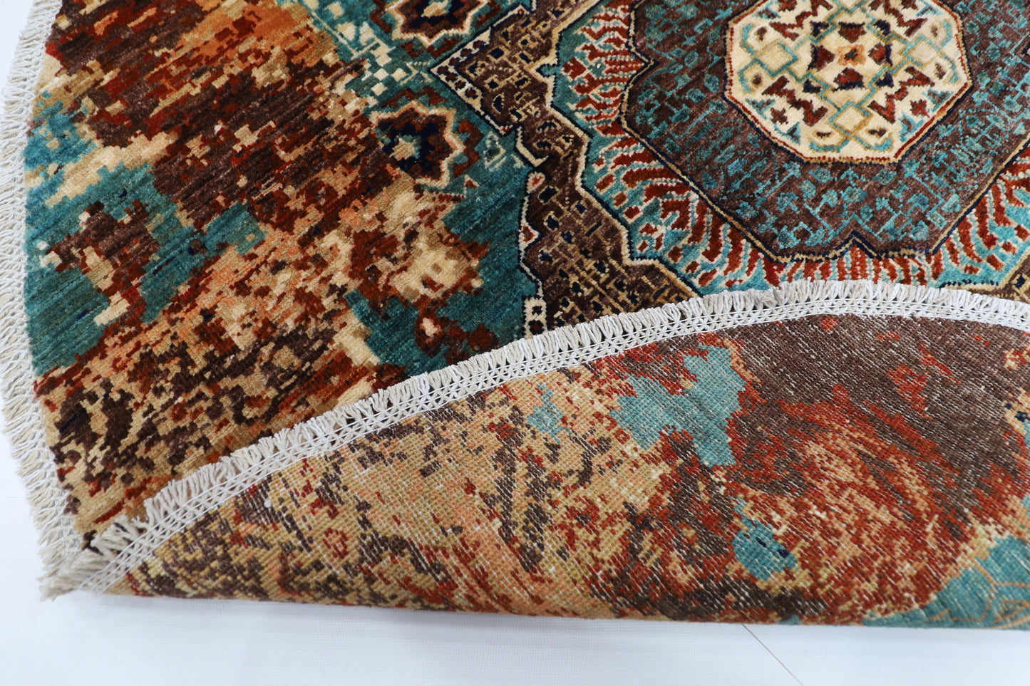 154 x 150 cm | Oriental Abstract Mamluk Rug Afghan Hand Knotted Veg Dye Wool carpet