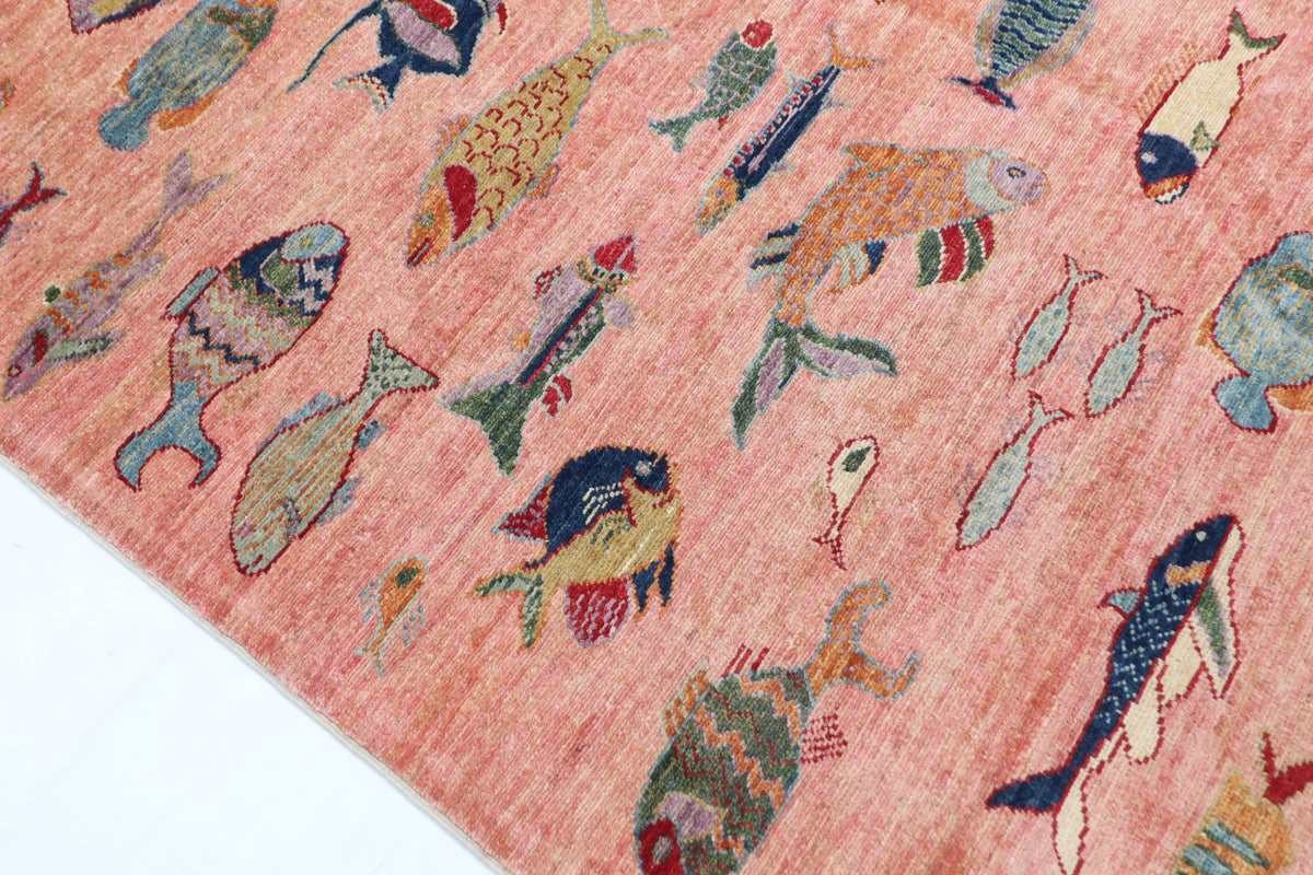 174 x 235 cm | Fish Party Afghan Veg Dye Wool carpet