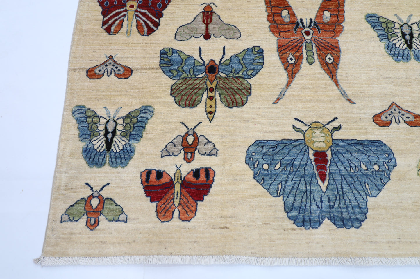 152 x 197 cm | Butterflies Beige Afghan Hand Knotted Carpet